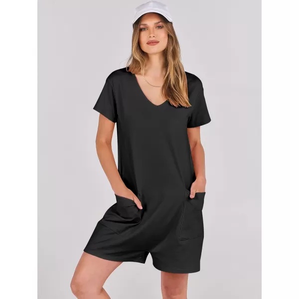 imageANRABESS Womens Summer Casual Loose Short Sleeve V Neck Rompers One Piece Rompers Jumpsuit Outfits with PocketsBlack