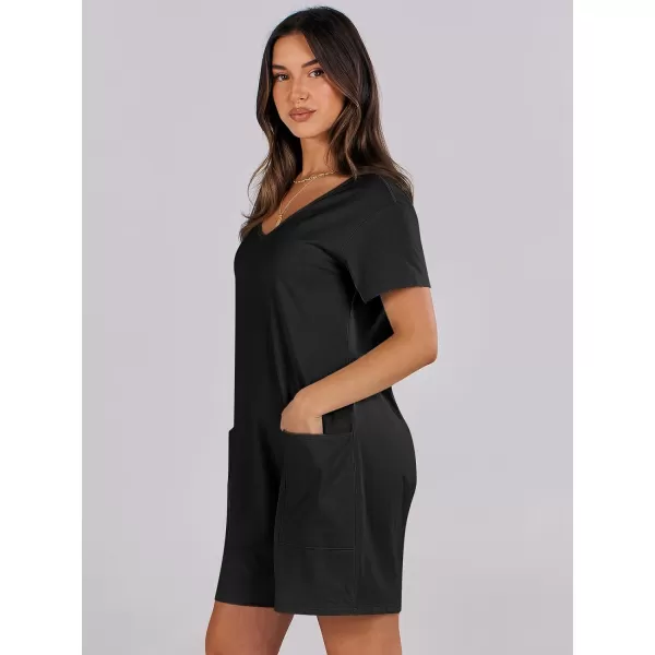 imageANRABESS Womens Summer Casual Loose Short Sleeve V Neck Rompers One Piece Rompers Jumpsuit Outfits with PocketsBlack