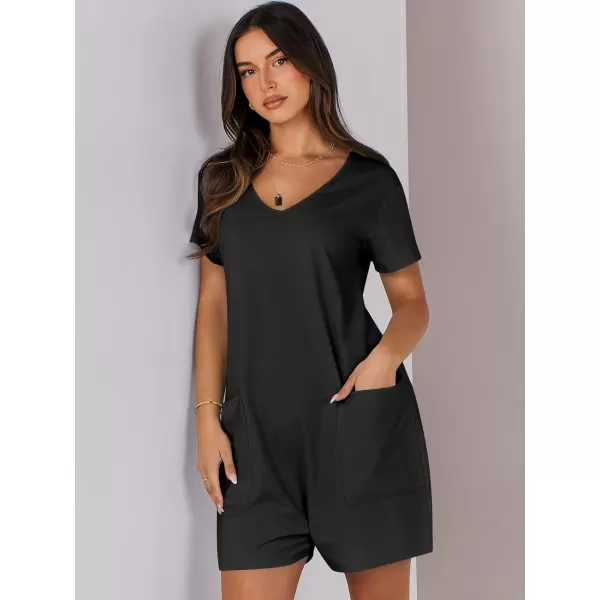 imageANRABESS Womens Summer Casual Loose Short Sleeve V Neck Rompers One Piece Rompers Jumpsuit Outfits with PocketsBlack