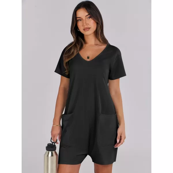 imageANRABESS Womens Summer Casual Loose Short Sleeve V Neck Rompers One Piece Rompers Jumpsuit Outfits with PocketsBlack