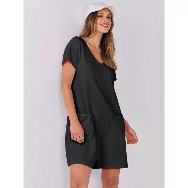 imageANRABESS Womens Summer Casual Loose Short Sleeve V Neck Rompers One Piece Rompers Jumpsuit Outfits with PocketsBlack