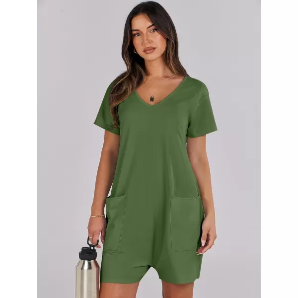 imageANRABESS Womens Summer Casual Loose Short Sleeve V Neck Rompers One Piece Rompers Jumpsuit Outfits with PocketsGreen