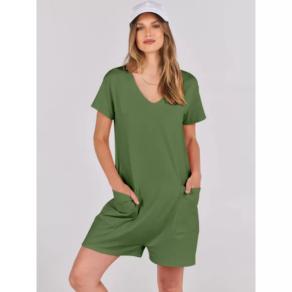 imageANRABESS Womens Summer Casual Loose Short Sleeve V Neck Rompers One Piece Rompers Jumpsuit Outfits with PocketsGreen