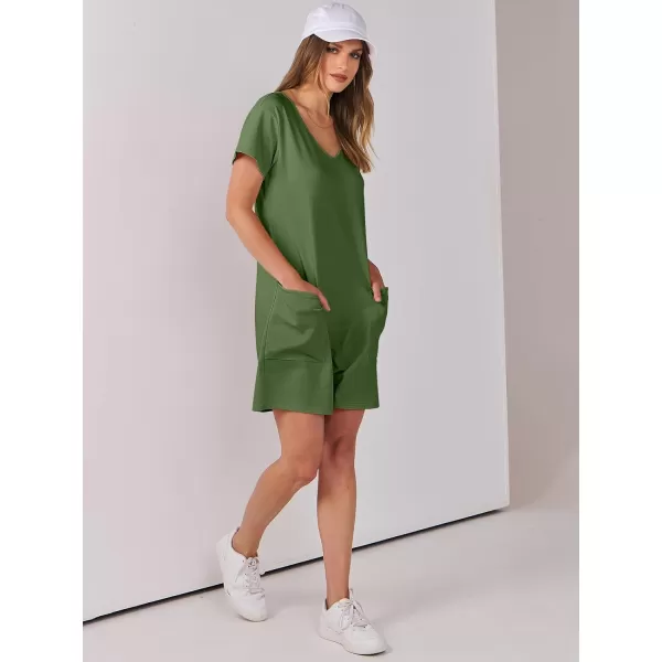 imageANRABESS Womens Summer Casual Loose Short Sleeve V Neck Rompers One Piece Rompers Jumpsuit Outfits with PocketsGreen