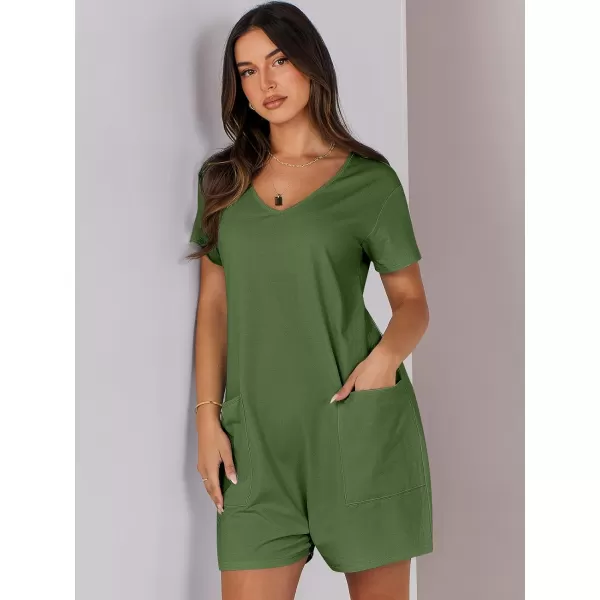 imageANRABESS Womens Summer Casual Loose Short Sleeve V Neck Rompers One Piece Rompers Jumpsuit Outfits with PocketsGreen