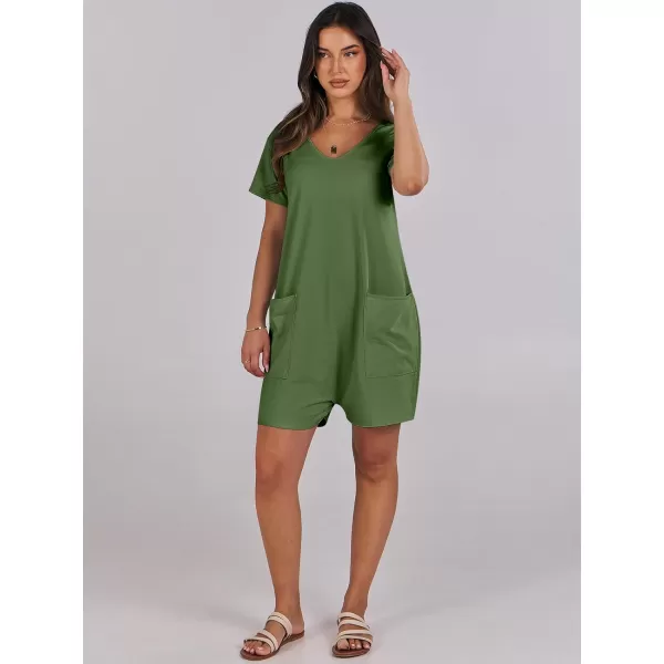 imageANRABESS Womens Summer Casual Loose Short Sleeve V Neck Rompers One Piece Rompers Jumpsuit Outfits with PocketsGreen