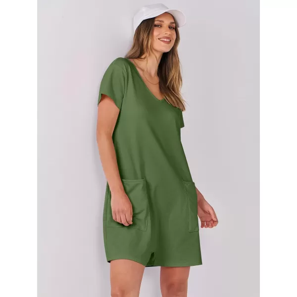 imageANRABESS Womens Summer Casual Loose Short Sleeve V Neck Rompers One Piece Rompers Jumpsuit Outfits with PocketsGreen