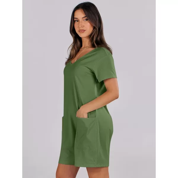 imageANRABESS Womens Summer Casual Loose Short Sleeve V Neck Rompers One Piece Rompers Jumpsuit Outfits with PocketsGreen