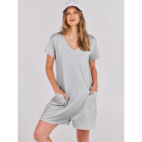 imageANRABESS Womens Summer Casual Loose Short Sleeve V Neck Rompers One Piece Rompers Jumpsuit Outfits with PocketsGrey