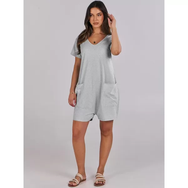 imageANRABESS Womens Summer Casual Loose Short Sleeve V Neck Rompers One Piece Rompers Jumpsuit Outfits with PocketsGrey