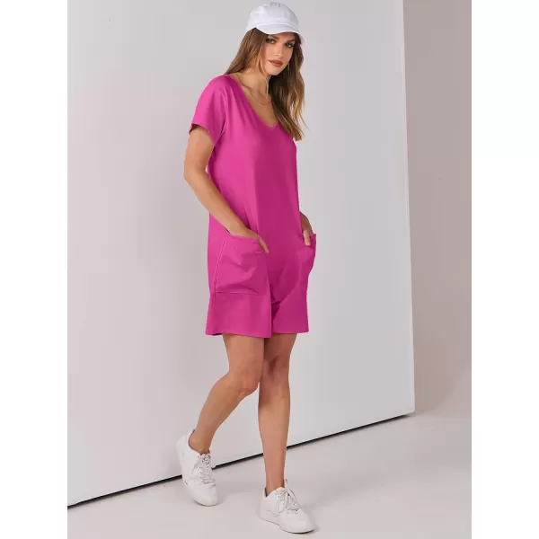 imageANRABESS Womens Summer Casual Loose Short Sleeve V Neck Rompers One Piece Rompers Jumpsuit Outfits with PocketsHot Pink