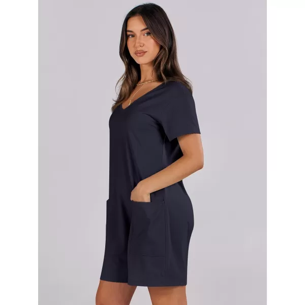 imageANRABESS Womens Summer Casual Loose Short Sleeve V Neck Rompers One Piece Rompers Jumpsuit Outfits with PocketsNavy Blue