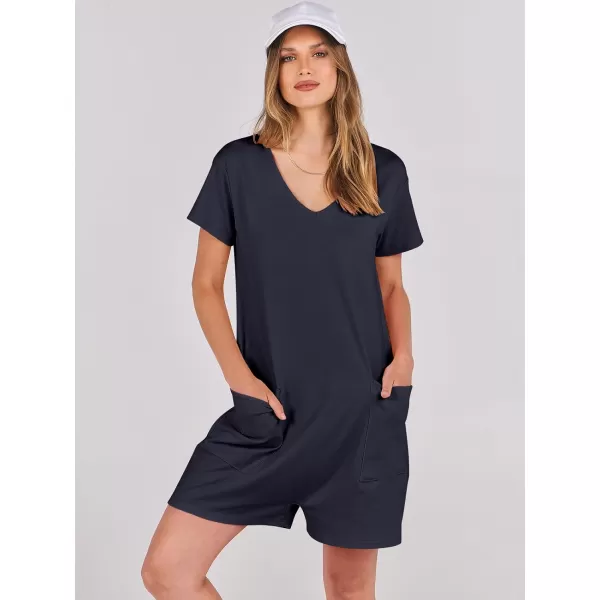 imageANRABESS Womens Summer Casual Loose Short Sleeve V Neck Rompers One Piece Rompers Jumpsuit Outfits with PocketsNavy Blue