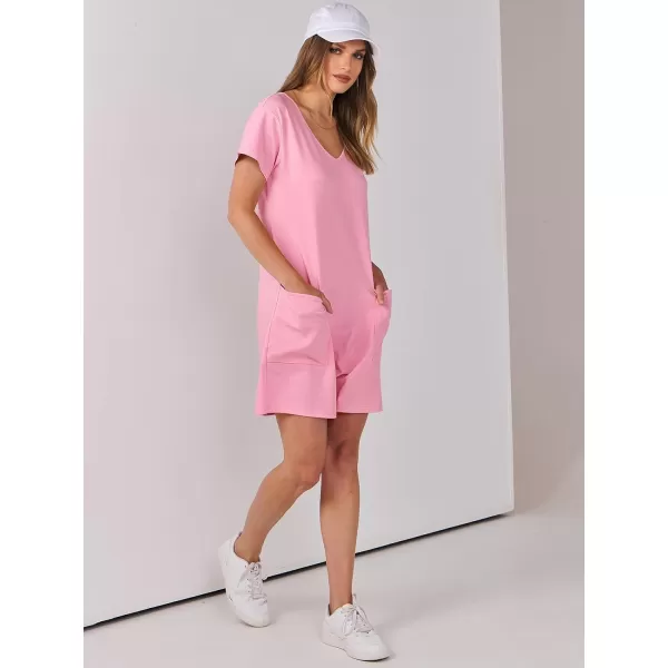 imageANRABESS Womens Summer Casual Loose Short Sleeve V Neck Rompers One Piece Rompers Jumpsuit Outfits with PocketsPink