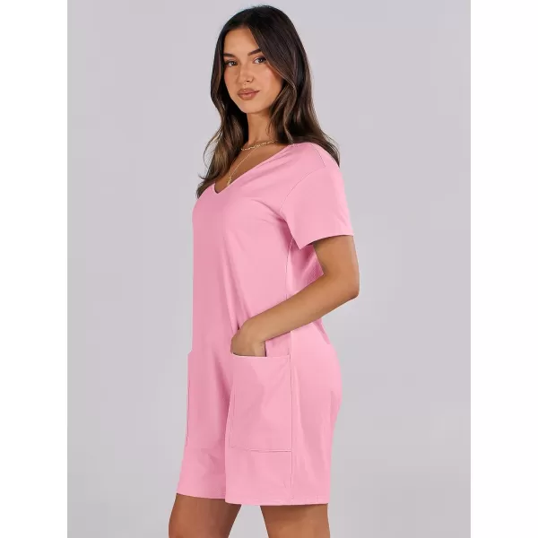 imageANRABESS Womens Summer Casual Loose Short Sleeve V Neck Rompers One Piece Rompers Jumpsuit Outfits with PocketsPink
