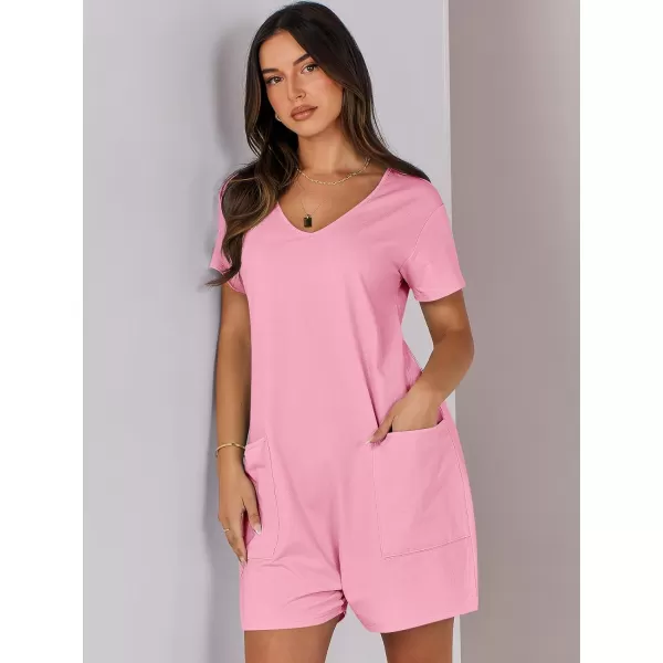 imageANRABESS Womens Summer Casual Loose Short Sleeve V Neck Rompers One Piece Rompers Jumpsuit Outfits with PocketsPink