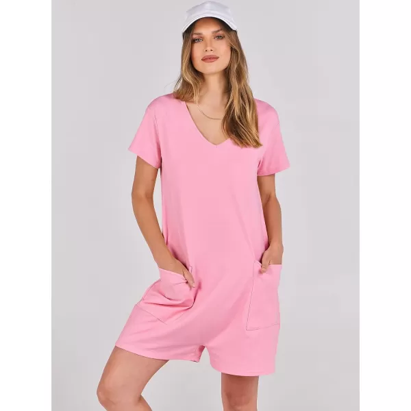 imageANRABESS Womens Summer Casual Loose Short Sleeve V Neck Rompers One Piece Rompers Jumpsuit Outfits with PocketsPink