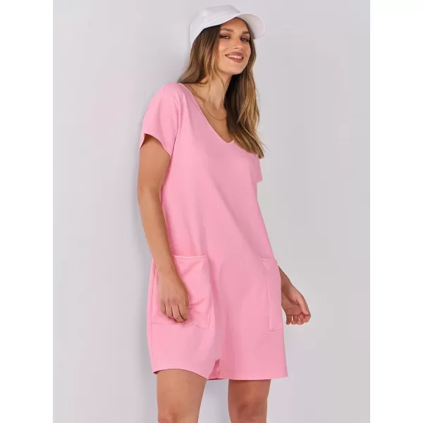 imageANRABESS Womens Summer Casual Loose Short Sleeve V Neck Rompers One Piece Rompers Jumpsuit Outfits with PocketsPink