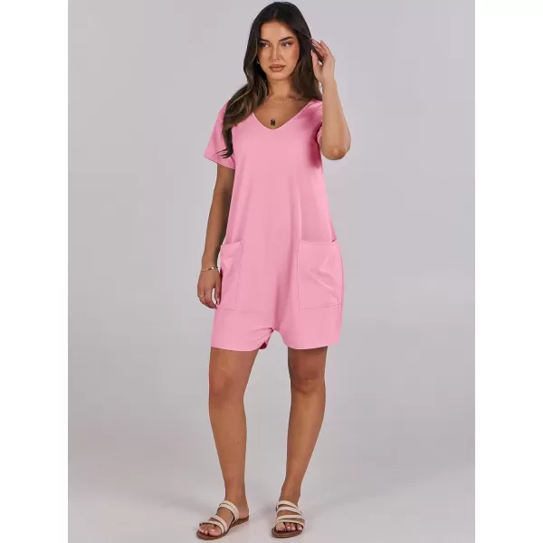 imageANRABESS Womens Summer Casual Loose Short Sleeve V Neck Rompers One Piece Rompers Jumpsuit Outfits with PocketsPink