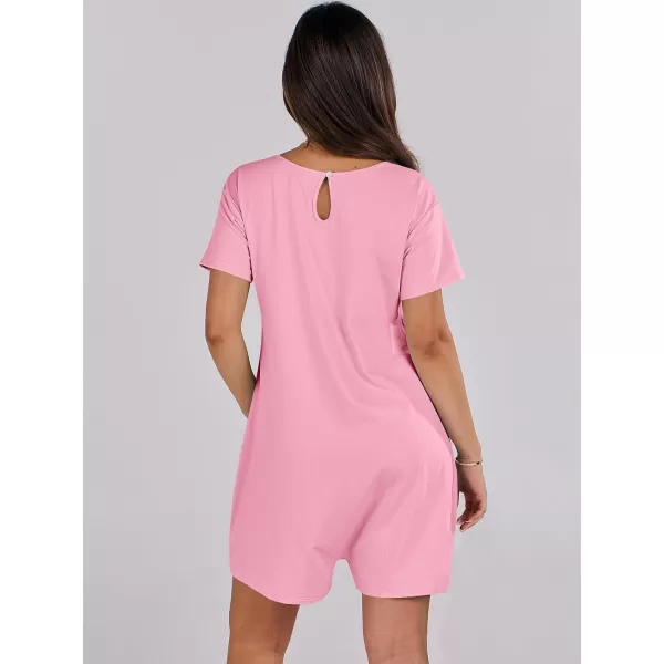 imageANRABESS Womens Summer Casual Loose Short Sleeve V Neck Rompers One Piece Rompers Jumpsuit Outfits with PocketsPink
