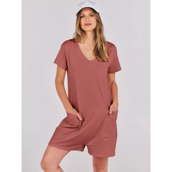 imageANRABESS Womens Summer Casual Loose Short Sleeve V Neck Rompers One Piece Rompers Jumpsuit Outfits with PocketsRust