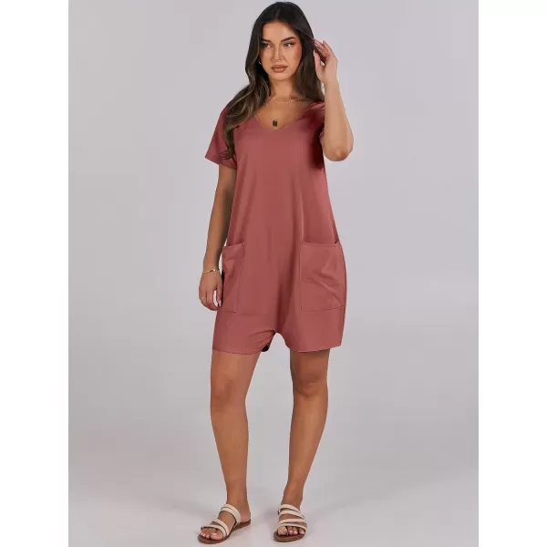 imageANRABESS Womens Summer Casual Loose Short Sleeve V Neck Rompers One Piece Rompers Jumpsuit Outfits with PocketsRust