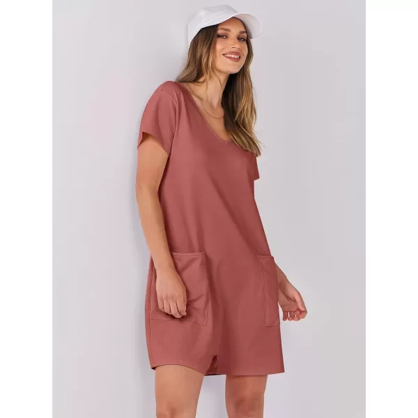 imageANRABESS Womens Summer Casual Loose Short Sleeve V Neck Rompers One Piece Rompers Jumpsuit Outfits with PocketsRust