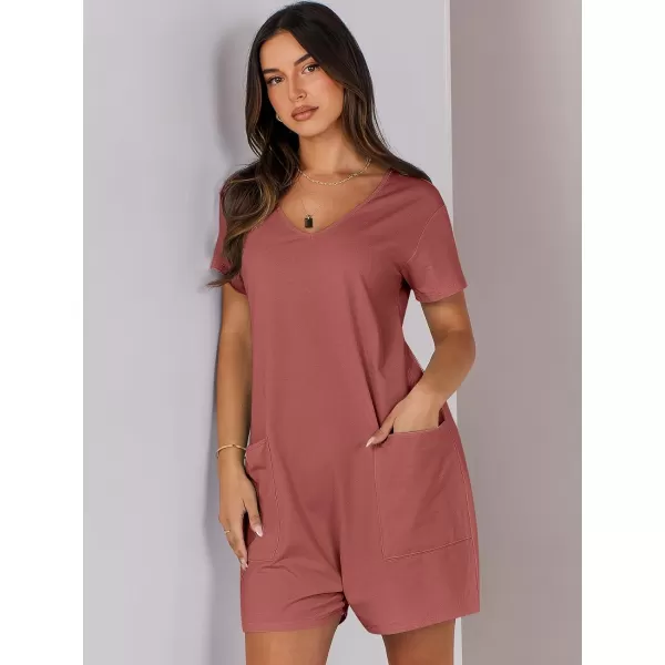 imageANRABESS Womens Summer Casual Loose Short Sleeve V Neck Rompers One Piece Rompers Jumpsuit Outfits with PocketsRust