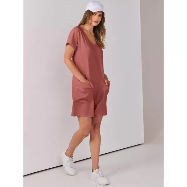 imageANRABESS Womens Summer Casual Loose Short Sleeve V Neck Rompers One Piece Rompers Jumpsuit Outfits with PocketsRust