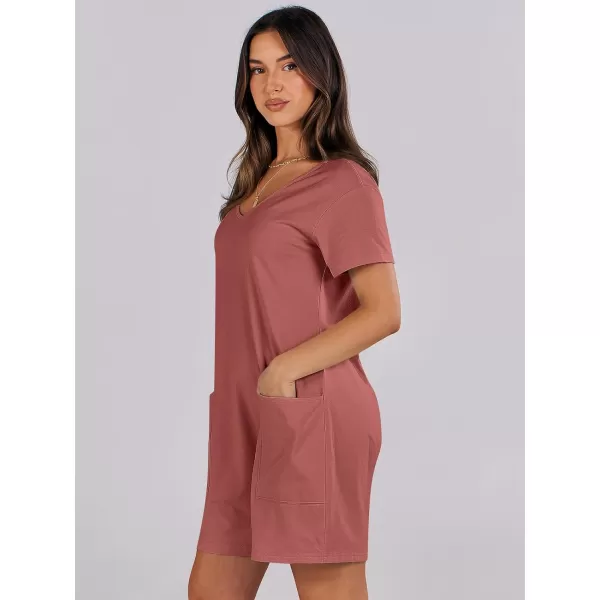 imageANRABESS Womens Summer Casual Loose Short Sleeve V Neck Rompers One Piece Rompers Jumpsuit Outfits with PocketsRust