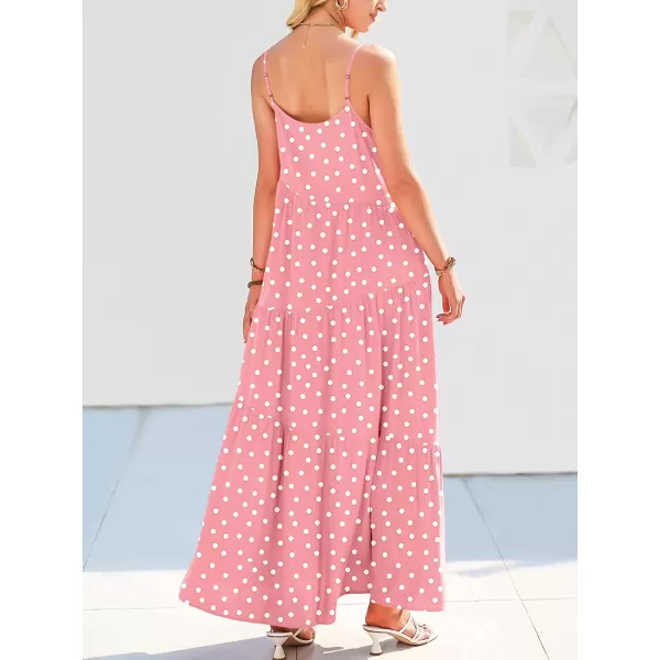 imageANRABESS Womens Summer Casual Loose Sleeveless Spaghetti Strap Asymmetric Tiered Beach Maxi Long DressPrint Dot Pink