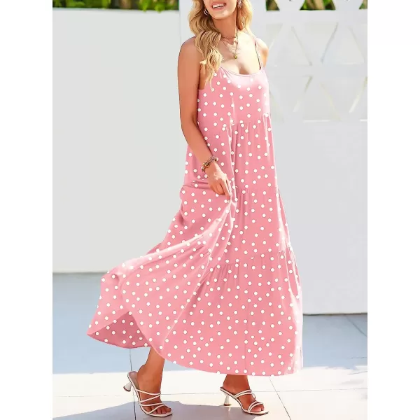 imageANRABESS Womens Summer Casual Loose Sleeveless Spaghetti Strap Asymmetric Tiered Beach Maxi Long DressPrint Dot Pink