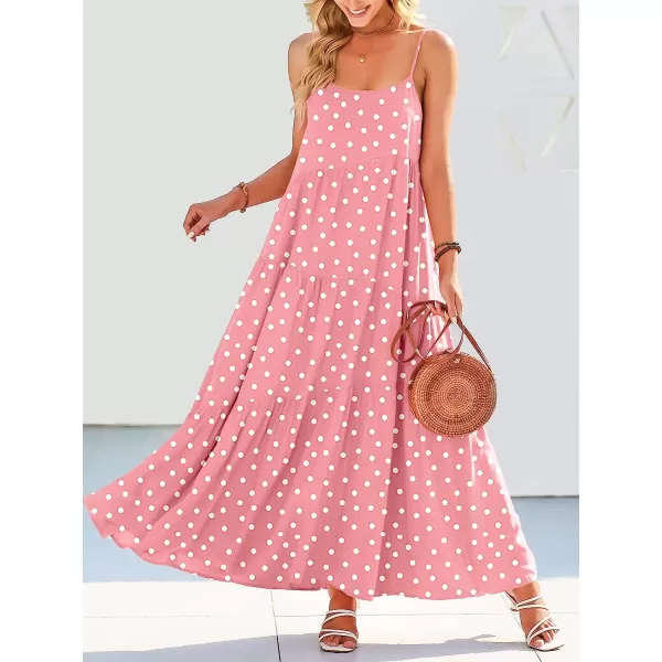 imageANRABESS Womens Summer Casual Loose Sleeveless Spaghetti Strap Asymmetric Tiered Beach Maxi Long DressPrint Dot Pink