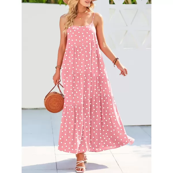 imageANRABESS Womens Summer Casual Loose Sleeveless Spaghetti Strap Asymmetric Tiered Beach Maxi Long DressPrint Dot Pink