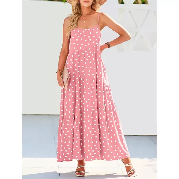 imageANRABESS Womens Summer Casual Loose Sleeveless Spaghetti Strap Asymmetric Tiered Beach Maxi Long DressPrint Dot Pink