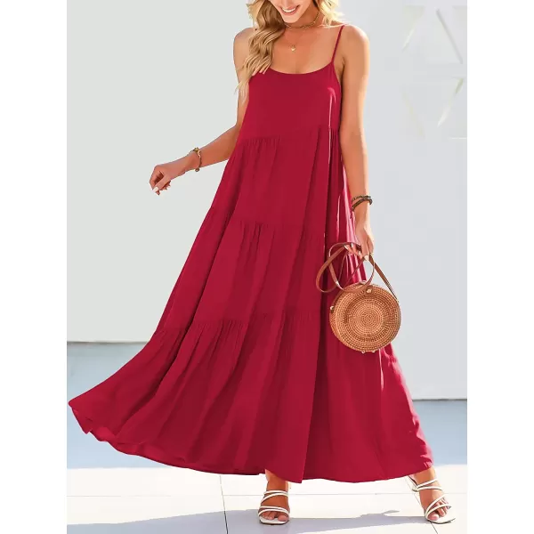 imageANRABESS Womens Summer Casual Loose Sleeveless Spaghetti Strap Asymmetric Tiered Beach Maxi Long DressWine Red