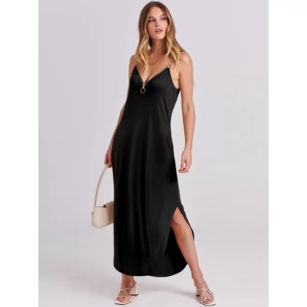 imageANRABESS Womens Summer Casual Loose Sleeveless Straps V Neck Zipper Front Flowy Slit Maxi Beach Sun DressBlack