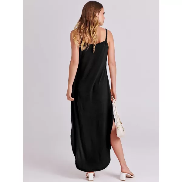 imageANRABESS Womens Summer Casual Loose Sleeveless Straps V Neck Zipper Front Flowy Slit Maxi Beach Sun DressBlack