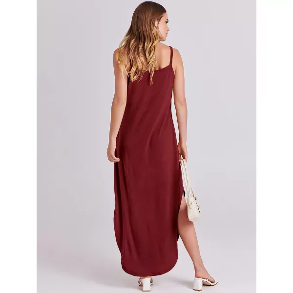 imageANRABESS Womens Summer Casual Loose Sleeveless Straps V Neck Zipper Front Flowy Slit Maxi Beach Sun DressBurgundy