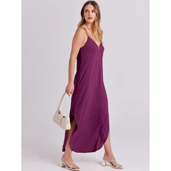 imageANRABESS Womens Summer Casual Loose Sleeveless Straps V Neck Zipper Front Flowy Slit Maxi Beach Sun DressFuchsia