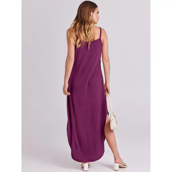 imageANRABESS Womens Summer Casual Loose Sleeveless Straps V Neck Zipper Front Flowy Slit Maxi Beach Sun DressFuchsia