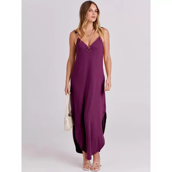 imageANRABESS Womens Summer Casual Loose Sleeveless Straps V Neck Zipper Front Flowy Slit Maxi Beach Sun DressFuchsia