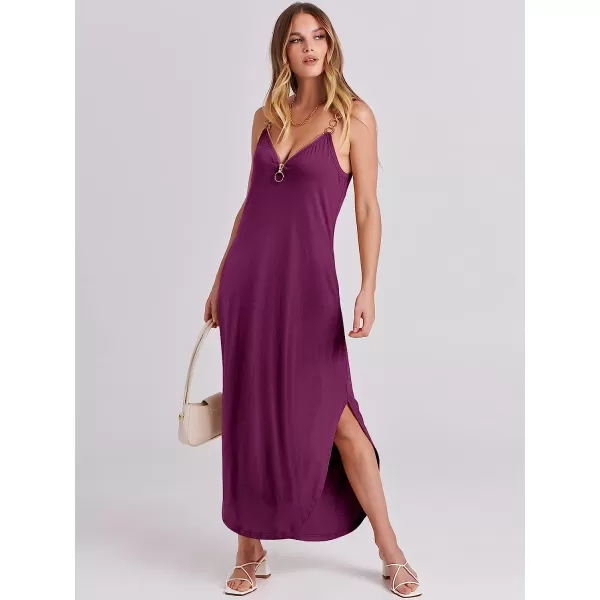 imageANRABESS Womens Summer Casual Loose Sleeveless Straps V Neck Zipper Front Flowy Slit Maxi Beach Sun DressFuchsia