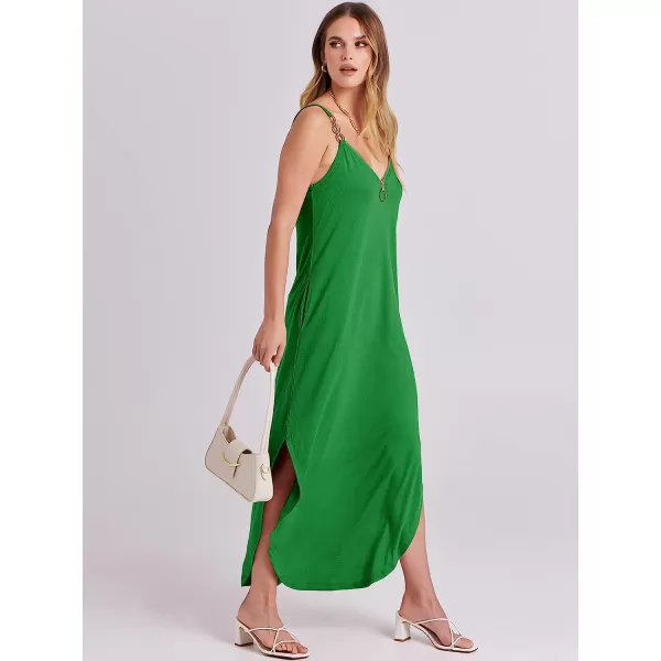 imageANRABESS Womens Summer Casual Loose Sleeveless Straps V Neck Zipper Front Flowy Slit Maxi Beach Sun DressGrass