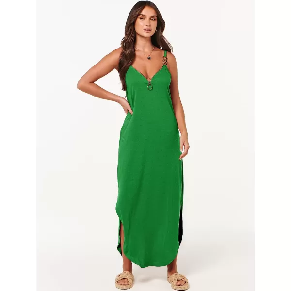imageANRABESS Womens Summer Casual Loose Sleeveless Straps V Neck Zipper Front Flowy Slit Maxi Beach Sun DressGrass