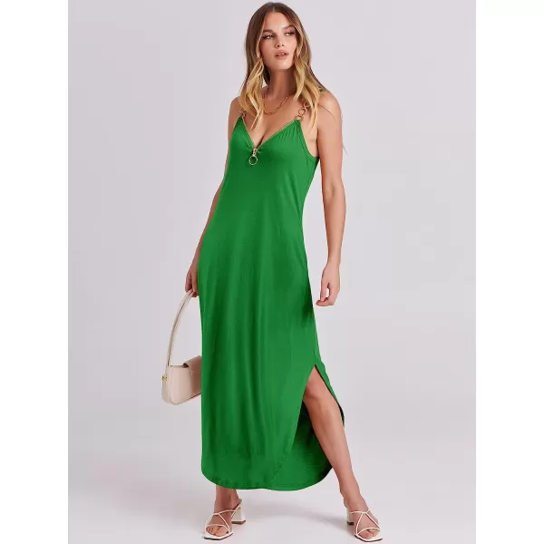 imageANRABESS Womens Summer Casual Loose Sleeveless Straps V Neck Zipper Front Flowy Slit Maxi Beach Sun DressGrass