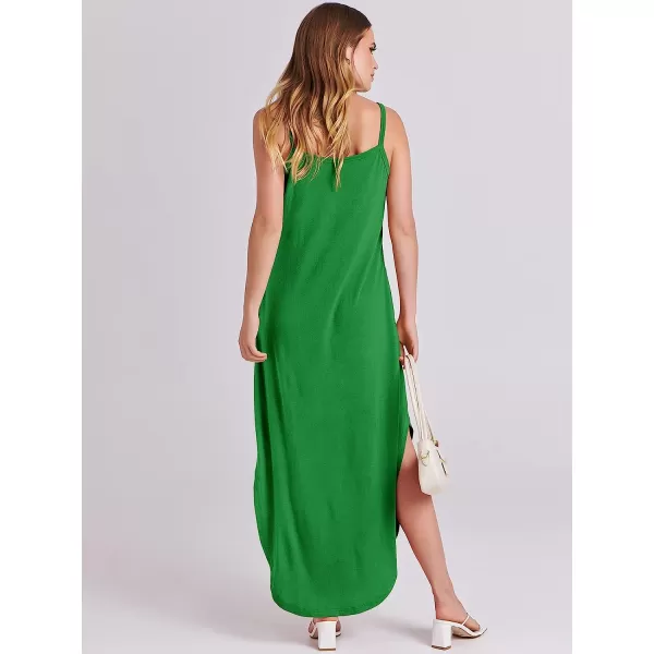 imageANRABESS Womens Summer Casual Loose Sleeveless Straps V Neck Zipper Front Flowy Slit Maxi Beach Sun DressGrass