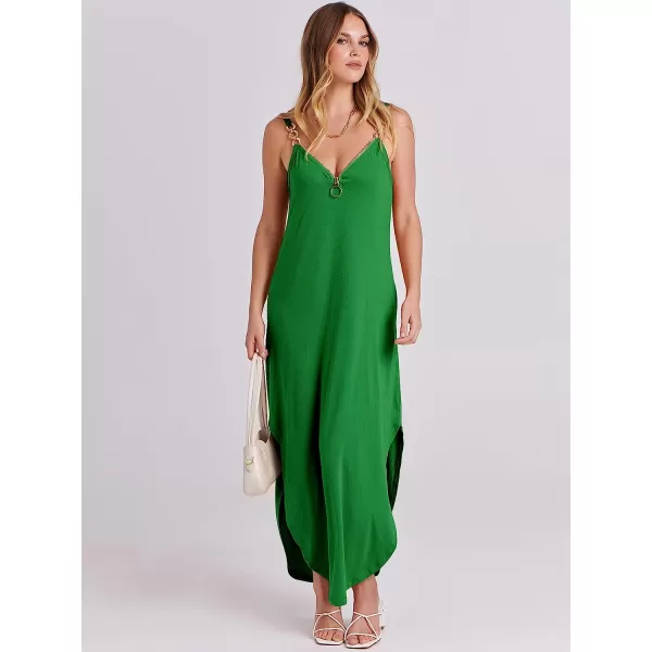 imageANRABESS Womens Summer Casual Loose Sleeveless Straps V Neck Zipper Front Flowy Slit Maxi Beach Sun DressGrass