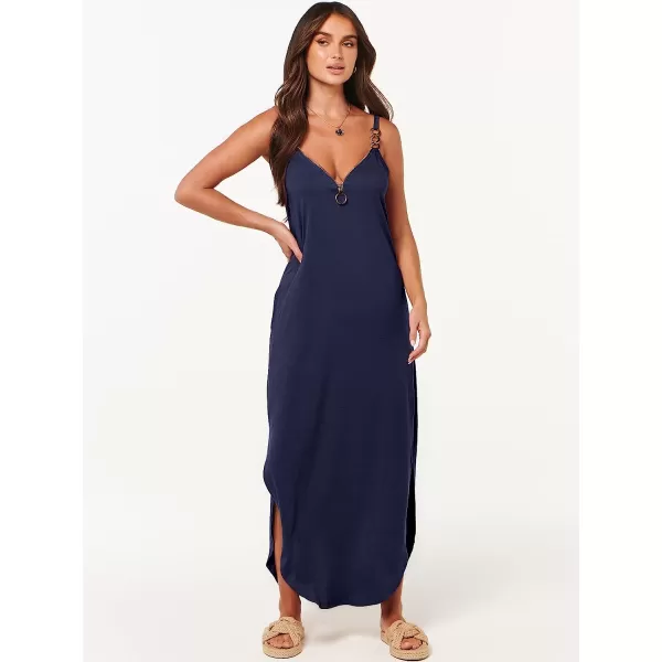 imageANRABESS Womens Summer Casual Loose Sleeveless Straps V Neck Zipper Front Flowy Slit Maxi Beach Sun DressNavy Blue