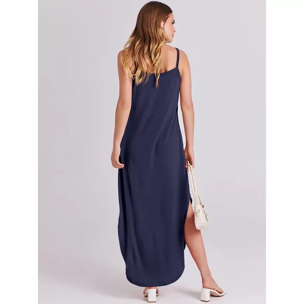 imageANRABESS Womens Summer Casual Loose Sleeveless Straps V Neck Zipper Front Flowy Slit Maxi Beach Sun DressNavy Blue
